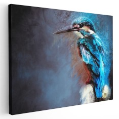 Tablou canvas pictura pasare kingfisher albastru, maro, negru 1188 Tablou canvas pe panza CU RAMA 20x30 cm