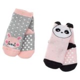 Sosete Gri Roz Panda Iepuras Anti-slip pentru Bebe - 2 perechi, CMCLASS