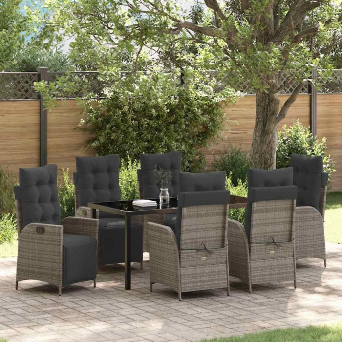 vidaXL Set de masă pentru grădină 7 pcs Gri Rattan poli