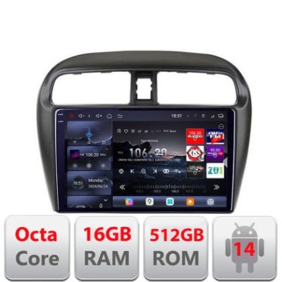Navigatie Mitsubishi Space Star Mirage Attrage 2012- 8 core QLED 2K 16+512 360 Android Waze USB Navigatie Internet Youtube Radio Edotec CarStore Techn foto