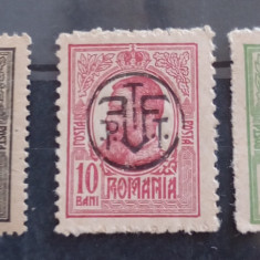 Romania 1918 Lp 71 I , CAROL I, cu supratipar PTT 3v NESTAMPILAT