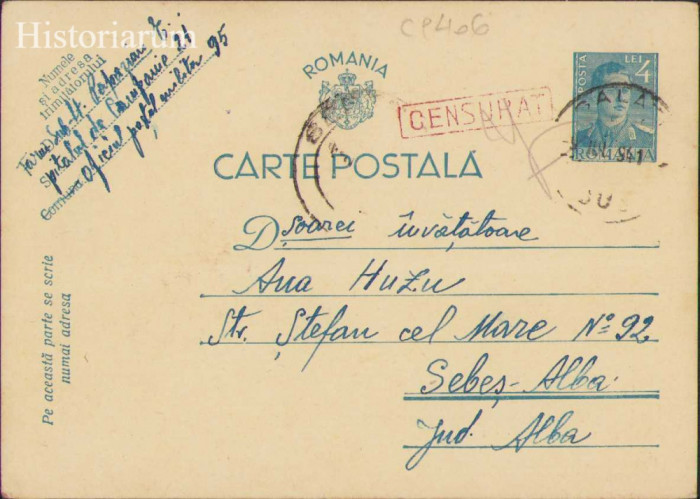 HST CP298 Carte poștală farmacist militar Spital 21 Campanie OPM 95 1941