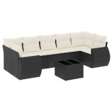 Set mobilier de gradina cu perne, 8 piese, negru, poliratan