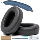 Set 2 bureti, Burete protectie banda superioara pentru casti Skullcandy Hesh 3, Hesh ANC, Hesh Evo - Negru-Albastru, Spuma cu memorie, Piele ecologica