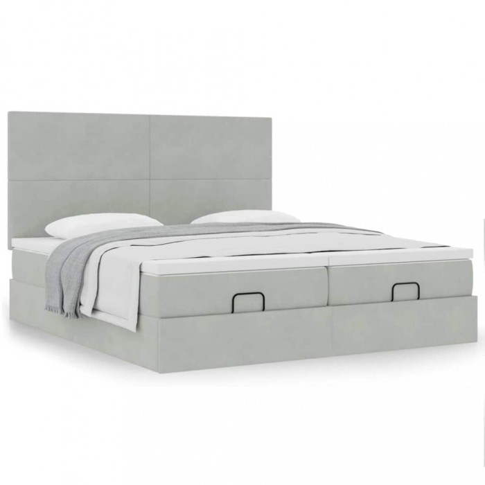 Gossi cadru de pat otoman cu saltele gri deschis 200x200cm catifea