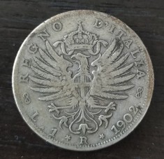 Moneda Italia - 1 Lira 1902 - Argint