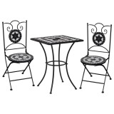 Set de bistro mozaic, 3 piese, negru &amp; alb, placă ceramică