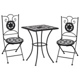 Set de bistro mozaic, 3 piese, negru &amp; alb, placa ceramica GartenMobel Dekor, vidaXL