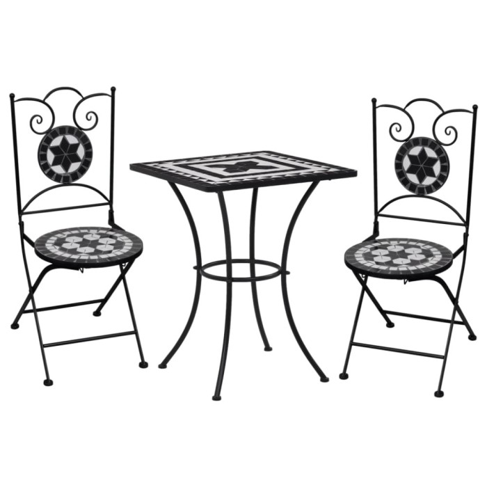 Gossi set de bistro mozaic, 3 piese, negru &amp; alb, placa ceramica