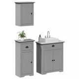 VidaXL Set de mobilier de baie din 3 piese lemn masiv de pin gri