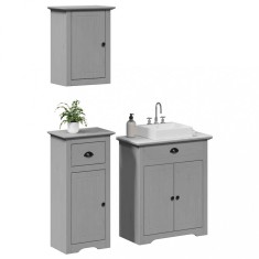 vidaXL Set de mobilier de baie din 3 piese lemn masiv de pin gri 3307649