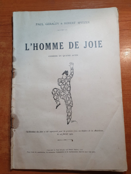 piesa de teatru in limba franceza - l&#039;homme de joie - din anul 1929