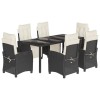 Set mobilier de gradina cu perne, 7 piese, negru, poliratan