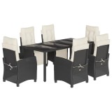 Cumpara ieftin Set mobilier de gradina cu perne, 7 piese, negru, poliratan