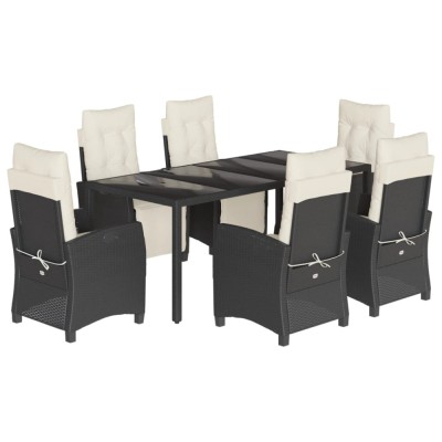 Set mobilier de gradina cu perne, 7 piese, negru, poliratan foto