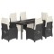 Set mobilier de gradina cu perne, 7 piese, negru, poliratan