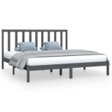 Cumpara ieftin Cadru de pat, gri, 200x200 cm, lemn masiv de pin