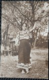 Fotografie tip Carte Postala,Tanara in costum popular, perioada interbelica