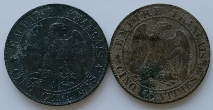 Lot monede- Imperiul Francez - 5 Centimes 1854 - A si BB