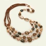 Cumpara ieftin Colier Argint 925 Placat Aur Roz cu Cuart Fumuriu si Perle de Cultura Diva - Bijuterie Handmade Made in Italy