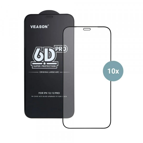Folie de protectie Ecran Veason PRO pentru Apple iPhone 17 Pro, Sticla Securizata, Full Glue, Set 10 bucati, 6D, Neagra