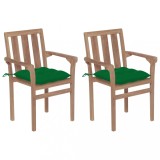 vidaXL Scaune grădină cu perne verde, 2 buc., verde, lemn masiv tec 3062228