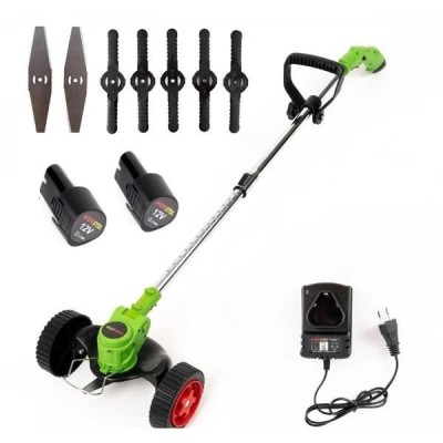 Motocoasa cu Roti, 2 in 1 PENDAN, cu 2 Acumulatori 12V, 7 lame incluse foto