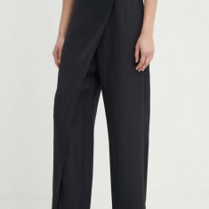 Liviana Conti pantaloni din amestec de in culoarea negru, drept, high waist, L4SL87
