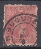 ROMANIA 1879/1880 LP 40 e REGELE CAROL I EMISIUNEA II BUCURESTI EROARE DE CULOARE 5 BANI ROZ STAMPILAT PROBLEME CALITATE CONFORM FOTO/RUPT SUS
