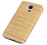 Husa tip carte cu stand galbena (Wood Grain) pentru Samsung Galaxy S5 G900, Cu clapeta, Piele Ecologica