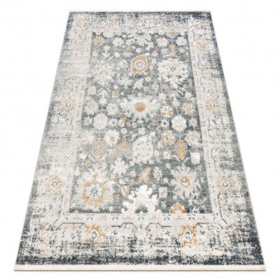 DISTIN 0835A covor modern gri / gri deschis / alb - Ornament, cadru, vintage, franjuri, 80x150 cm foto