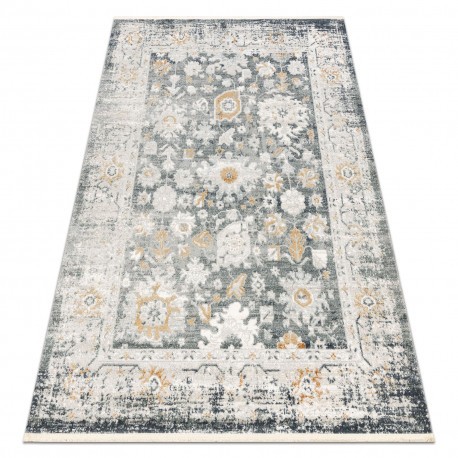 DISTIN 0835A covor modern gri / gri deschis / alb - Ornament, cadru, vintage, franjuri, 80x150 cm