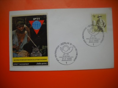 HOPCT PLIC FDC S NR 365 CONGRESUL FARA FRONTIERE AL POSTASILOR /POSTA BERLIN VEST 1969 GERMANIA foto