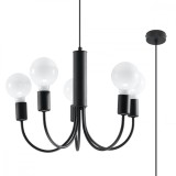 Candelabru Mic Negru Din Oțel Cu 5 Becuri Neregulate Modern De Interior