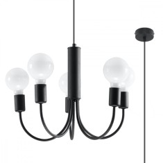 Candelabru Mic Negru Din Oțel Cu 5 Becuri Neregulate Modern De Interior
