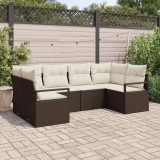 VidaXL Set de canapele pentru grădină , 6 piese cu perne, din rattan poliesteric maro
