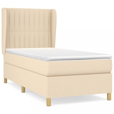 Pat box spring cu saltea, crem, 90x190 cm, textil foto