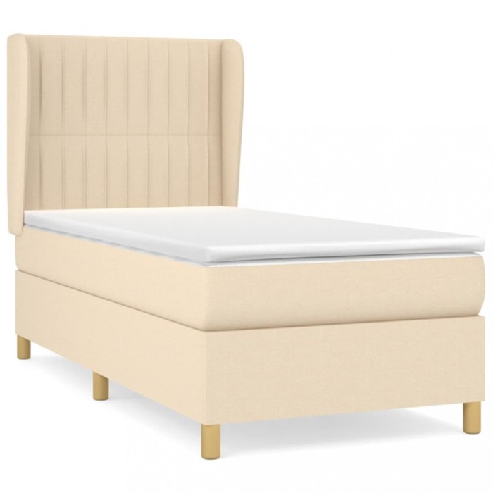 Pat box spring cu saltea, crem, 90x190 cm, textil