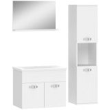 kleankin Set de mobilier pentru baie 4 piese, montat pe perete, cu oglindă, corp sub lavoar, lavoar și coloană &icirc;naltă, alb | Aosom Romania