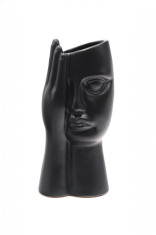 Vaza forma de cap decorativa din ceramica, negru, 27 cm foto