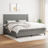 VidaXL Pat box spring cu saltea, gri &icirc;nchis, 200x200 cm, textil
