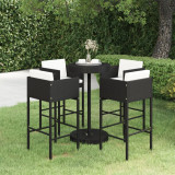 Set mobilier bar de gradina cu perne, 5 piese, negru, poliratan GartenMobel Dekor, vidaXL