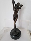 Statueta Art-Nouveau -Nud-Bronz pe Soclu de Marmura - Semnata Indescifrabil