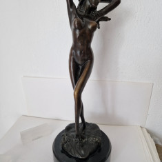 Statueta Art-Nouveau -Nud-Bronz pe Soclu de Marmura - Semnata Indescifrabil