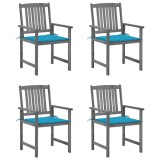Set 4 Scaune Gradina Gossi, Lemn Acacia, Gri, Perne Albastre, Exterior, 61x57x92 cm