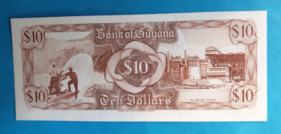 10 Dollars nedatata anii 1970 Bancnota veche Africa Guyana - SUPERBA foto