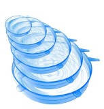 Cumpara ieftin Set 6 capace din silicon pentru vase fara capac , extensibile, reutilizabile albastru transparent