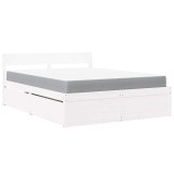 Cumpara ieftin Pat cu sertare si saltea, alb, 140x200 cm, lemn masiv pin