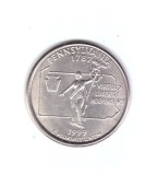 Moneda SUA 25 centi/quarter dollar 1999 P, Pennsylvania 1787, stare buna, curata