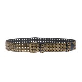 Curea fashion neagra cu aplicatii metalice aurii